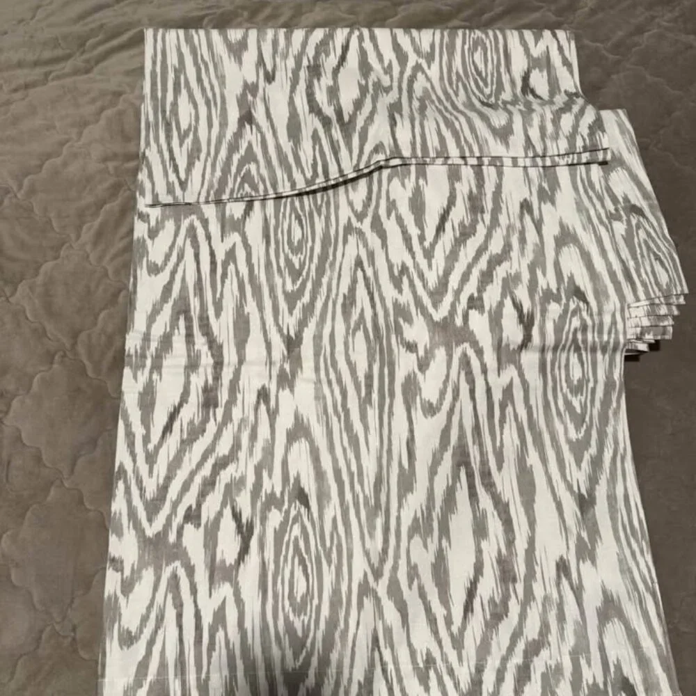 2 West Elm Grey/White 48W x 90L Cotton Canvas Ikat Woograin Curtain Panels